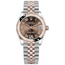 Rolex Datejust 31 Stainless Steel and Rose Gold Chocolate Pave Roman Dial Domed Diamond Bezel Women's Replica Watch M278341RBR-0004