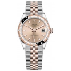 Rolex Datejust 31 Stainless Steel and Rose Gold Rose Dial Domed Diamond Bezel Women's Replica Watch M278341RBR-0010