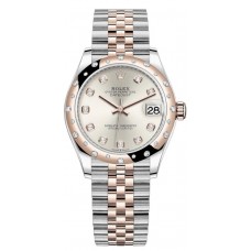 Rolex Datejust 31 Stainless Steel and Rose Gold Silver Diamond Dial Domed Diamond Bezel Women's Replica Watch M278341RBR-0016