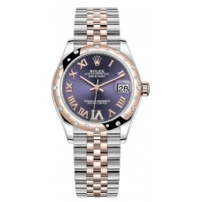 Rolex Datejust 31 Stainless Steel and Rose Gold Aubergine Pave Roman Dial Domed Diamond Bezel Women's Replica Watch M278341RBR-0020