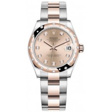 Rolex Datejust 31 Stainless Steel and Rose Gold Rose Diamond Dial Domed Diamond Bezel Women's Replica Watch M278341RBR-0023