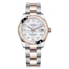 Rolex Datejust 31 Stainless Steel and Rose Gold Mother-of-Pearl Diamond Dial Domed Diamond Bezel Women's Replica Watch M278341RBR-0025