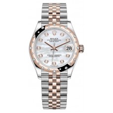 Rolex Datejust 31 Stainless Steel and Rose Gold Mother-of-Pearl Diamond Dial Domed Diamond Bezel Women's Replica Watch M278341RBR-0026
