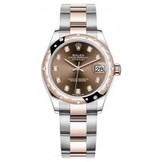 Rolex Datejust 31 Stainless Steel and Rose Gold Chocolate Diamond Dial Domed Diamond Bezel Women's Replica Watch M278341RBR-0027