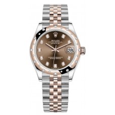Rolex Datejust 31 Stainless Steel and Rose Gold Chocolate Diamond Dial Domed Diamond Bezel Women's Replica Watch M278341RBR-0028