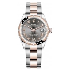 Rolex Datejust 31 Stainless Steel and Rose Gold Slate Pave Roman Dial Domed Diamond Bezel Women's Replica Watch M278341RBR-0029