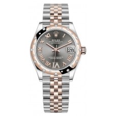 Rolex Datejust 31 Stainless Steel and Rose Gold Slate Pave Roman Dial Domed Diamond Bezel Women's Replica Watch M278341RBR-0030