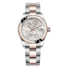 Rolex Datejust 31 Stainless Steel and Rose Gold Silver Floral-Motif Diamond Dial Domed Diamond Bezel Women's Replica Watch M278341RBR-0031