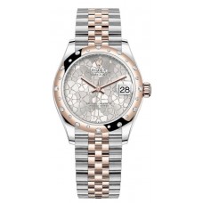 Rolex Datejust 31 Stainless Steel and Rose Gold Silver Floral-Motif Diamond Dial Domed Diamond Bezel Women's Replica Watch M278341RBR-0032