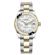 Rolex Datejust 31 Stainless Steel and Yellow Gold Mother of Pearl Diamond Dial Domed Diamond Bezel Women's Replica Watch M278343RBR-0027