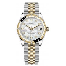 Rolex Datejust 31 Stainless Steel and Yellow Gold Mother of Pearl Diamond Dial Domed Diamond Bezel Women's Replica Watch M278343RBR-0028