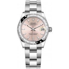 Rolex Datejust 31 Stainless Steel and White Gold Pink Dial Domed Diamond Bezel Women's Replica Watch M278344RBR-0015