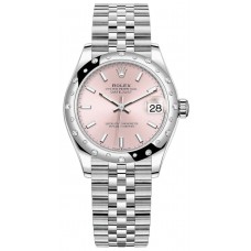 Rolex Datejust 31 Stainless Steel and White Gold Pink Dial Domed Diamond Bezel Women's Replica Watch M278344RBR-0016