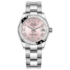 Rolex Datejust 31 Stainless Steel and White Gold Pink Pave Roman Dial Domed Diamond Bezel Women's Replica Watch M278344RBR-0025