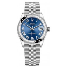 Rolex Datejust 31 Stainless Steel and White Gold Blue Roman Dial Domed Diamond Bezel Women's Replica Watch M278344RBR-0036