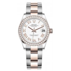 Rolex Datejust 31 Stainless Steel and Rose Gold White Roman Dial Diamond Bezel Women's Replica Watch M278381RBR-0003