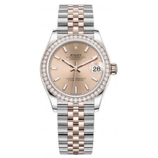 Rolex Datejust 31 Stainless Steel and Rose Gold Rose Dial Diamond Bezel Women's Replica Watch M278381RBR-0010