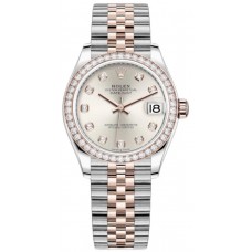 Rolex Datejust 31 Stainless Steel and Rose Gold Silver Diamond Dial Diamond Bezel Women's Replica Watch M278381RBR-0016