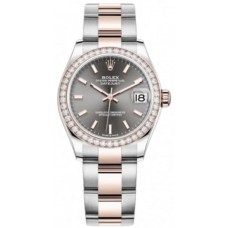 Rolex Datejust 31 Stainless Steel and Rose Gold Slate Dial Diamond Bezel Women's Replica Watch M278381RBR-0017
