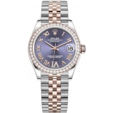 Rolex Datejust 31 Stainless Steel and Rose Gold Aubergine Pave Roman Dial Diamond Bezel Women's Replica Watch M278381RBR-0020