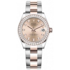 Rolex Datejust 31 Stainless Steel and Rose Gold Rose Diamond Dial Diamond Bezel Women's Replica Watch M278381RBR-0023