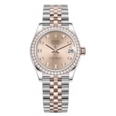 Rolex Datejust 31 Stainless Steel and Rose Gold Rose Diamond Dial Diamond Bezel Women's Replica Watch M278381RBR-0024