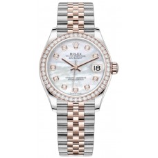Rolex Datejust 31 Stainless Steel and Rose Gold Mother-of-Pearl Diamond Dial Diamond Bezel Women's Replica Watch M278381RBR-0026