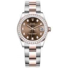 Rolex Datejust 31 Stainless Steel and Rose Gold Chocolate Diamond Dial Diamond Bezel Women's Replica Watch M278381RBR-0027