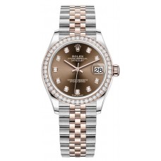 Rolex Datejust 31 Stainless Steel and Rose Gold Chocolate Diamond Dial Diamond Bezel Women's Replica Watch M278381RBR-0028