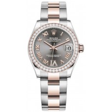 Rolex Datejust 31 Stainless Steel and Rose Gold Slate Pave Roman Dial Diamond Bezel Women's Replica Watch M278381RBR-0029