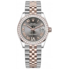 Rolex Datejust 31 Stainless Steel and Rose Gold Slate Pave Roman Dial Diamond Bezel Women's Replica Watch M278381RBR-0030