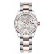 Rolex Datejust 31 Stainless Steel and Rose Gold Silver Floral-Motif Diamond Dial Diamond Bezel Women's Replica Watch M278381RBR-0031