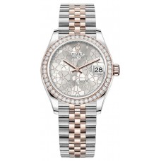 Rolex Datejust 31 Stainless Steel and Rose Gold Silver Floral-Motif Diamond Dial Diamond Bezel Women's Replica Watch M278381RBR-0032