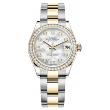 Rolex Datejust 31 Stainless Steel and Yellow Gold Mother of Pearl Diamond Dial Diamond Bezel Women's Replica Watch M278383RBR-0027