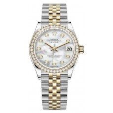 Rolex Datejust 31 Stainless Steel and Yellow Gold Mother of Pearl Diamond Dial Diamond Bezel Women's Replica Watch M278383RBR-0028