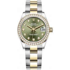 Rolex Datejust 31 Stainless Steel and Yellow Gold Olive Green Diamond Dial Diamond Bezel Women's Replica Watch M278383RBR-0029