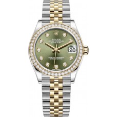 Rolex Datejust 31 Stainless Steel and Yellow Gold Olive Green Diamond Dial Diamond Bezel Women's Replica Watch M278383RBR-0030