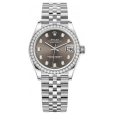 Rolex Datejust 31 Stainless Steel and White Gold Dark Grey Diamond Dial Diamond Bezel Women's Replica Watch M278384RBR-0010