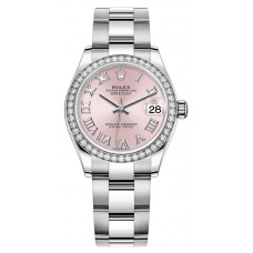 Rolex Datejust 31 Stainless Steel and White Gold Pink Roman Dial Diamond Bezel Women's Replica Watch M278384RBR-0023