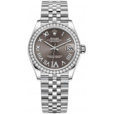 Rolex Datejust 31 Stainless Steel and White Gold Dark Grey Roman Dial Diamond Bezel Women's Replica Watch M278384RBR-0026
