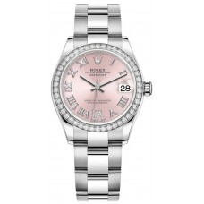 Rolex Datejust 31 Stainless Steel and White Gold Pink Pave Roman Dial Diamond Bezel Women's Replica Watch M278384RBR-0027