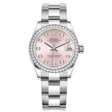 Rolex Datejust 31 Stainless Steel and White Gold Pink Diamond Dial Diamond Bezel Women's Replica Watch M278384RBR-0035