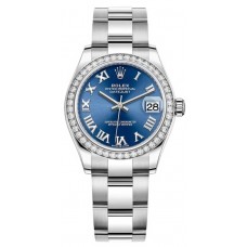 Rolex Datejust 31 Stainless Steel and White Gold Blue Roman Dial Diamond Bezel Women's Replica Watch M278384RBR-0038