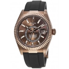 Rolex Sky-Dweller 18kt Everose Gold Chocolate Dial OysterFlex Rubber Strap Men's Replica Watch M326235-0005