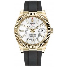 Rolex Sky-Dweller 42mm 18kt Yellow Gold White Dial Rubber Strap  Men's Replica Watch M326238-0006