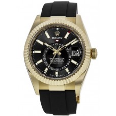 Rolex Sky-Dweller 42mm 18kt Yellow Gold Black Dial Rubber Strap Men's Replica Watch M326238-0009