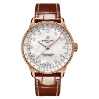 Breitling Navitimer Automatic 36 Mother of Pearl Diamond Dial 18k Rose Gold Leather Strap Women's Replica Watch R17327211A1P1