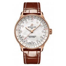 Breitling Navitimer Automatic 36 Mother of Pearl Diamond Dial 18k Rose Gold Leather Strap Women's Replica Watch R17327211A1P1