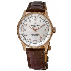 Breitling Navitimer Automatic 35 Mother of Pearl Dial Diamond Brown Leather Strap Women's Replica Watch R17395211A1P2