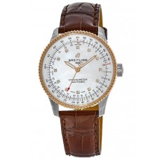 Breitling Navitimer Automatic 35 Mother of Pearl Dial Diamond Brown Leather Strap Women's Replica Watch U17395211A1P1